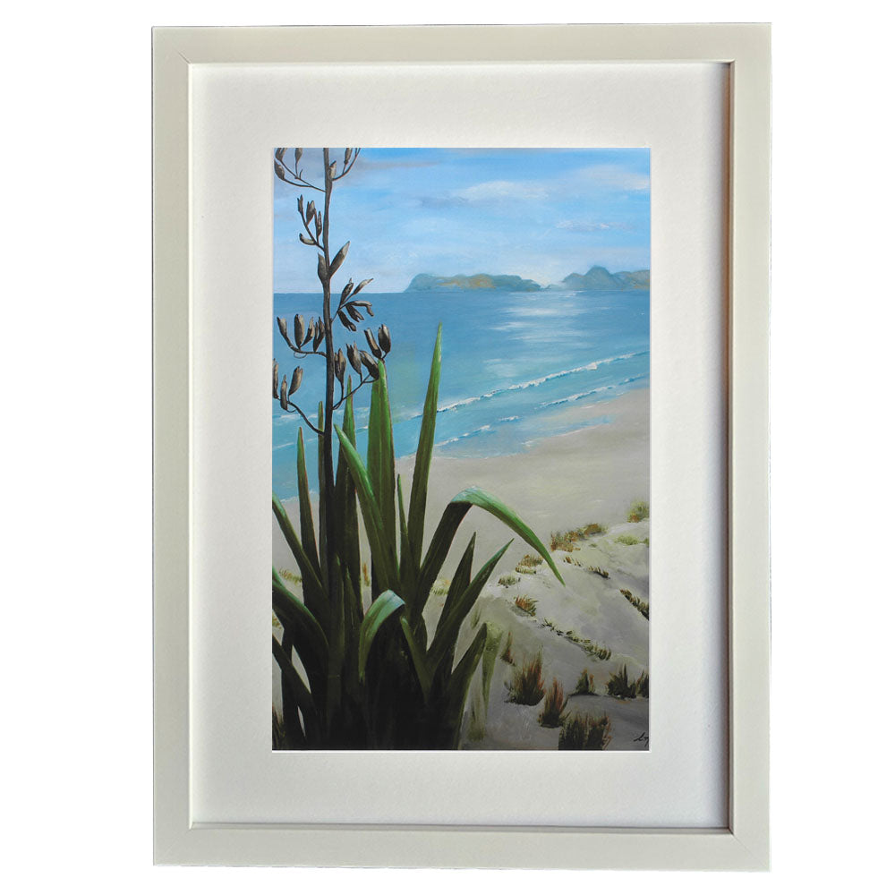 Flax plant by the beach in New Zealand painting framed