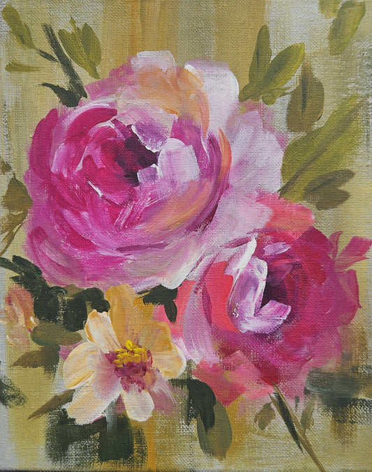 Small Original Heritage Rose Painting #24