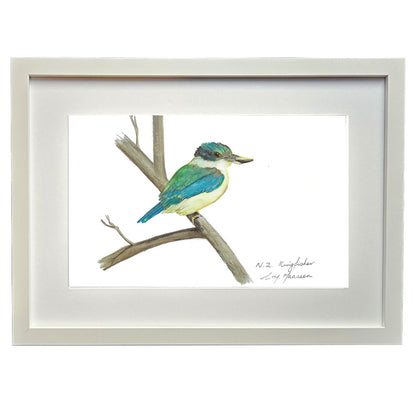 Kingfisher bird colour pencil drawing framed