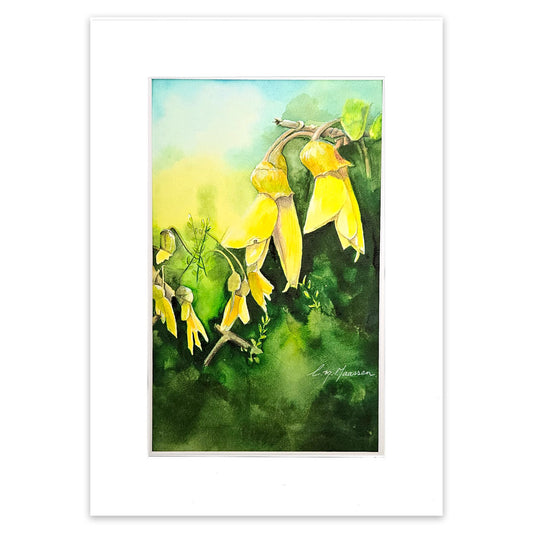 Yellow flowers painted with greens