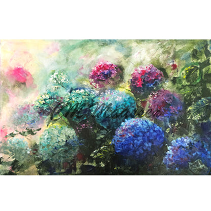 Blue and Red hydrangeas painting