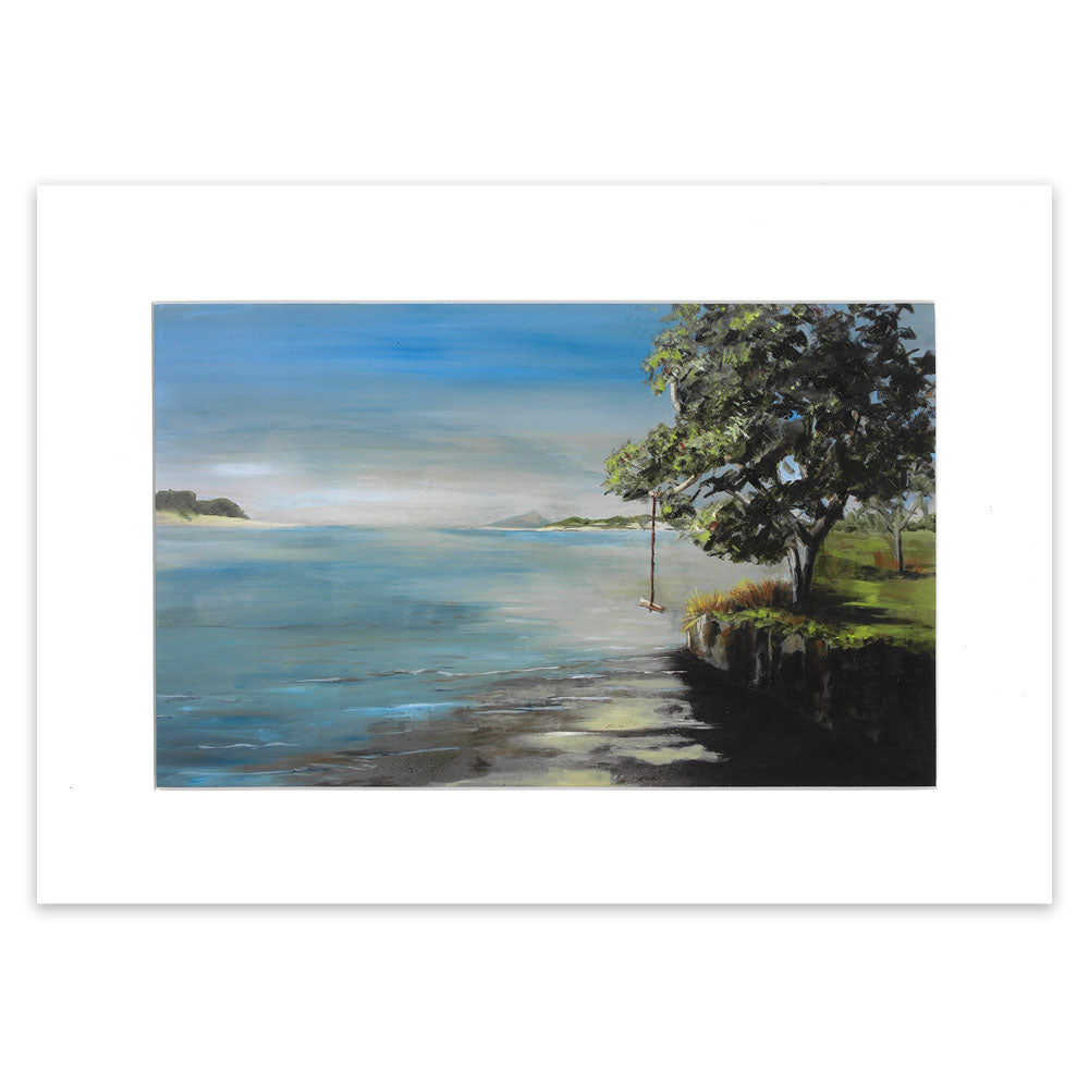 painting of one tree point beach and shoreline