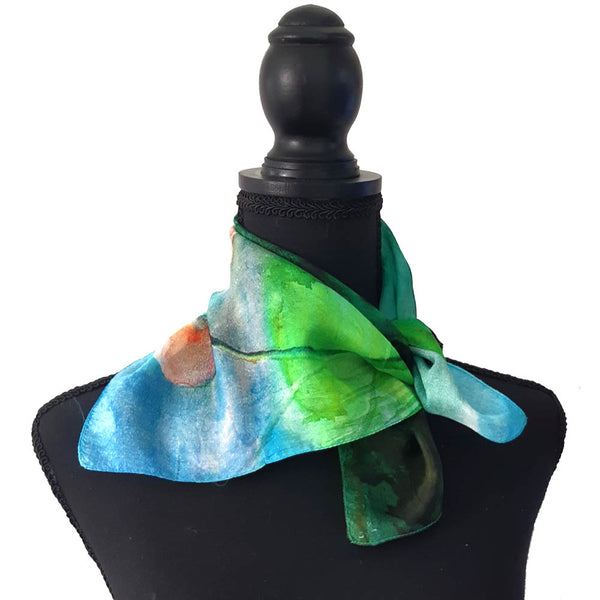Blue and Green floral silk scarf