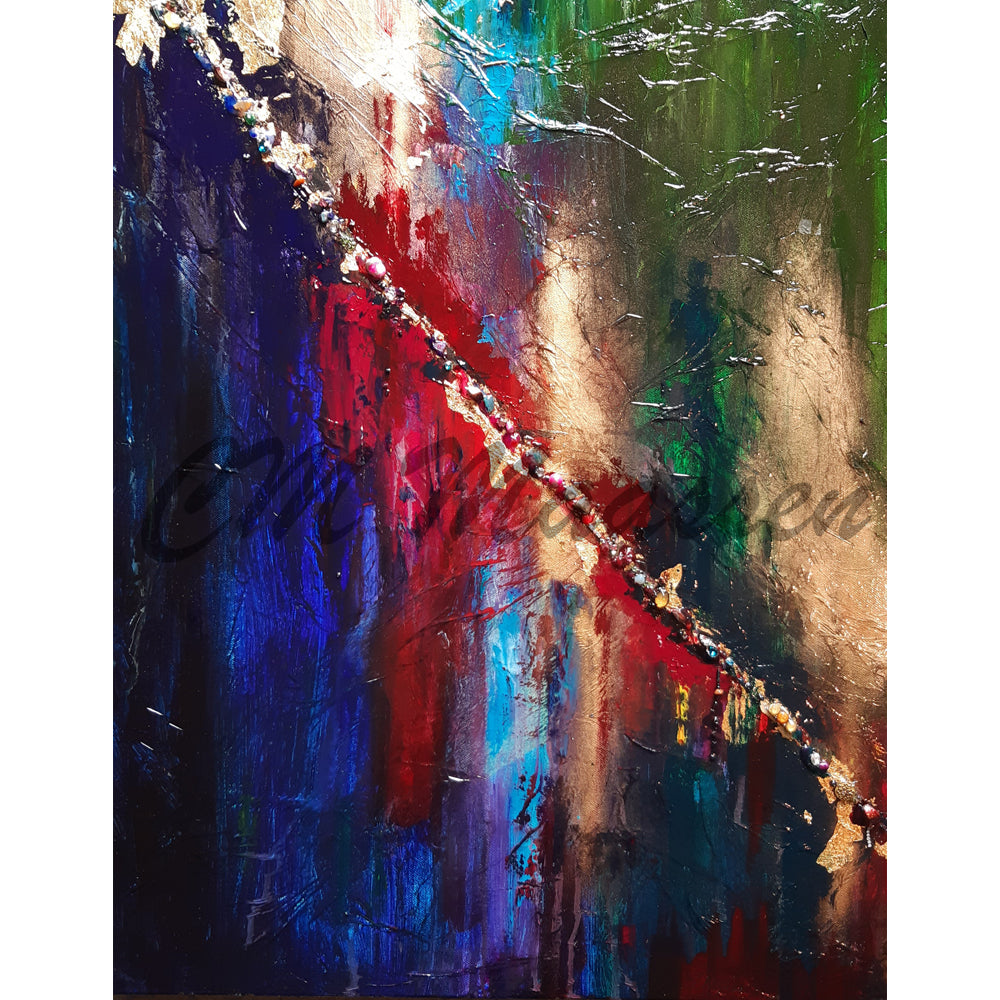 Bewjeweled abstract oil on canvas painting 