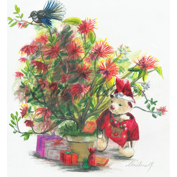 Curly Bear Kiwi Christmas Cards by Christina Maassen 