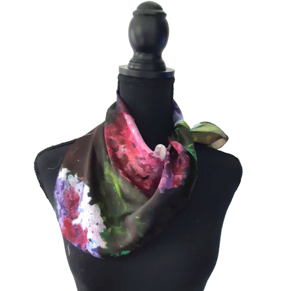 Black, Pink and White floral neck scarf