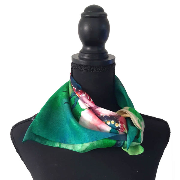 Pink and Green Floral Manuka silk neck scarf