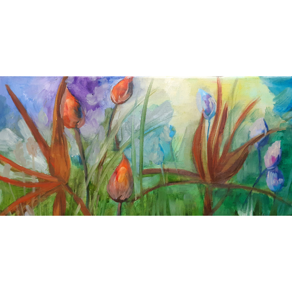 Original New Zealand artwork of beach flowers , abstract colours 