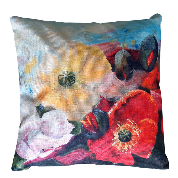 Red, Yellow and blue floral print cushion cover