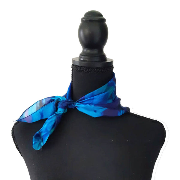 Blue marble design paua inspired silk neck scarf