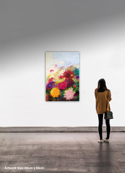 The Dance of the Dahlias flower original painted artwork 