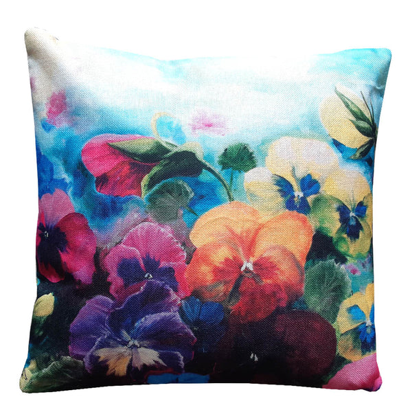 colourful pansy print 45cm cushion cover, with inner